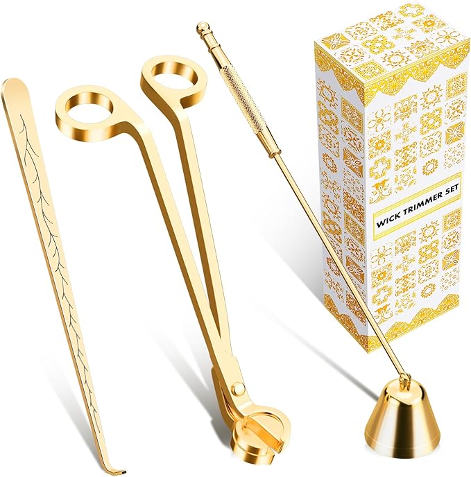 calary Candle Wick Trimmer, Candle Snuffer and Wick Dipper & Candle Accessory Set, 3 in 1 Candle Care Kit for Candle Lover (Gold)