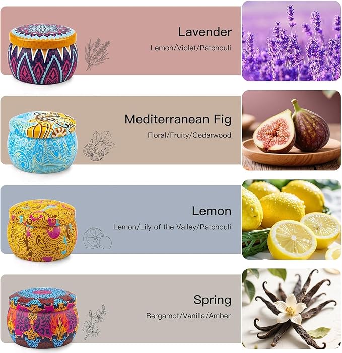Candle Gift Set Bundle for Women, 2 Sets of 4 Scented Candles (8 Total), 8% Essential Oils, 240H Long Burning Aromatherapy Candles for Home