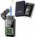 Torch Lighter, Smart Voice-Control Magic Dual Flame Dragon Lighter, Windproof Design with Visible Fuel Tank, Adjustable Flame Refillable Butane Lighters for Men Friends Gifts (Without Butane)-Black-D