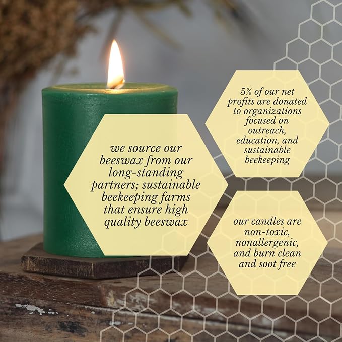 Big Dipper Wax Works Moss Green Pillar Candle, 40-Hour Long Burn, Pure Beeswax Candle, 2" x 4.75”