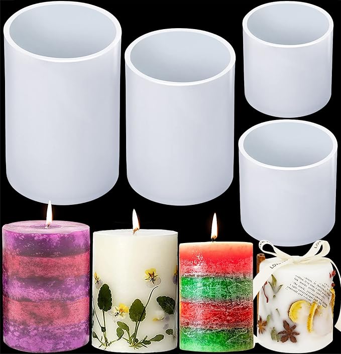Silicone Candle Molds for Candle Making, 4In and 3.5In and 2.5In and 2In Cylinder Mould Epoxy Resin Casting for Candlestick Make