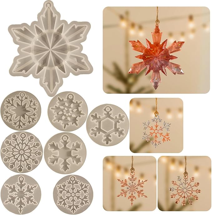 8 Pack Pendant Molds Snowflake Resin Mold - Resin Casting Silicone Molds for Home Decor & Candle Making Wave Spiral Mold