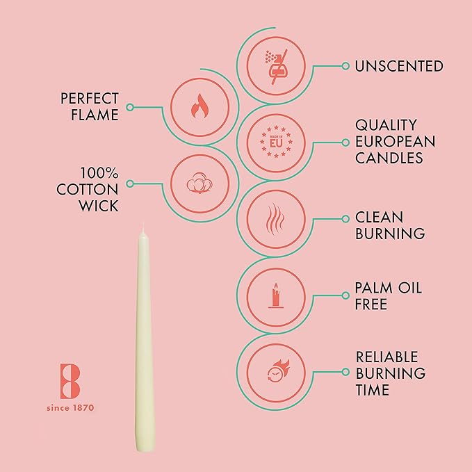 BOLSIUS 20 Count Unscented 10 Inch Ivory Household Taper Candles - 8 Hours Burning Time - Premium European Quality - Smokeless Dripless Taper Candlesticks - Great for Home Décor, Dinners, and Parties
