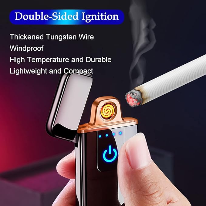 Dragon Electric Lighter - Windproof USB Rechargeable Slim Coil Lighter with Smart Fingerprint Sensor Double Side Ignition, Flameless Power Indicator (Dragon)