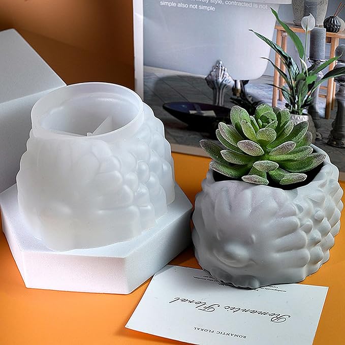 3D Animal Flower Pot Vase Silicone Mold for Resin Plaster Concrete Cement Clay, Succulents Planter Mold Epoxy Resin Kit for DIY Candle Pen Holder Succulent Pot (Hedgehog)