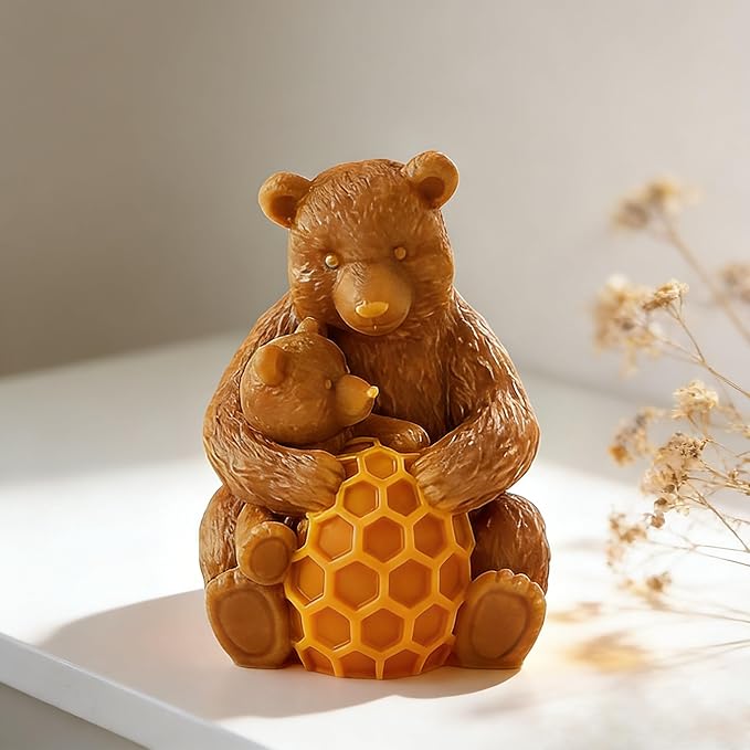 Honeycomb Bear Cylinder Candle & Resin Mold - Resin Casting Silicone Molds for Home Decor & Candle Making Wave Spiral Mold