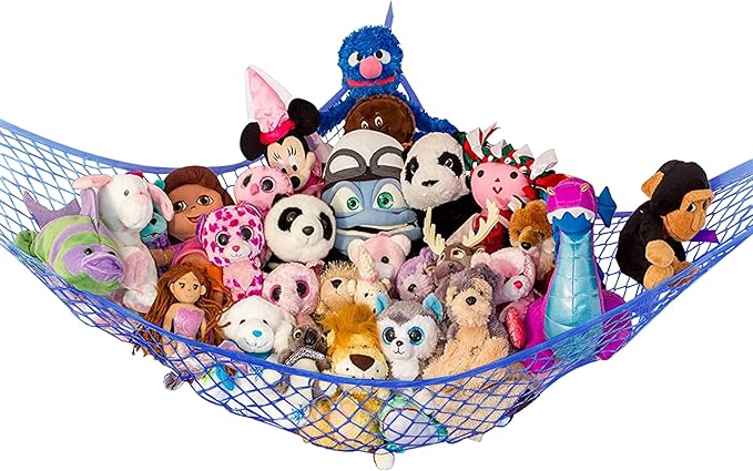 Lilly's Love Stuffed Animal Hammock | Corner Hanging Organizer, Toy Storage, Stuffed Animal Storage Net | Made From Quality Fishing Net, Holds 12lbs | 67"x47"x47" (Blue)