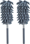 2 Pack Microfiber Duster for Cleaning, Washable Dusters, Extendable Pole, Up to 30 Inch Reachable, Wet and Dry Use Cleaning Tools for Car, Ceiling Fan, Window, Furniture, Office