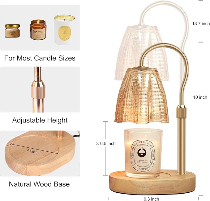 Candle Warmer Lamp with Timer & Dimmer, Candle Warmer Height Adjustable, Fits All Jar Scented Candles, Candle Lamp with 3 Bulbs, Charming Gift Box with Ribbon for Gifting(2 Pack)