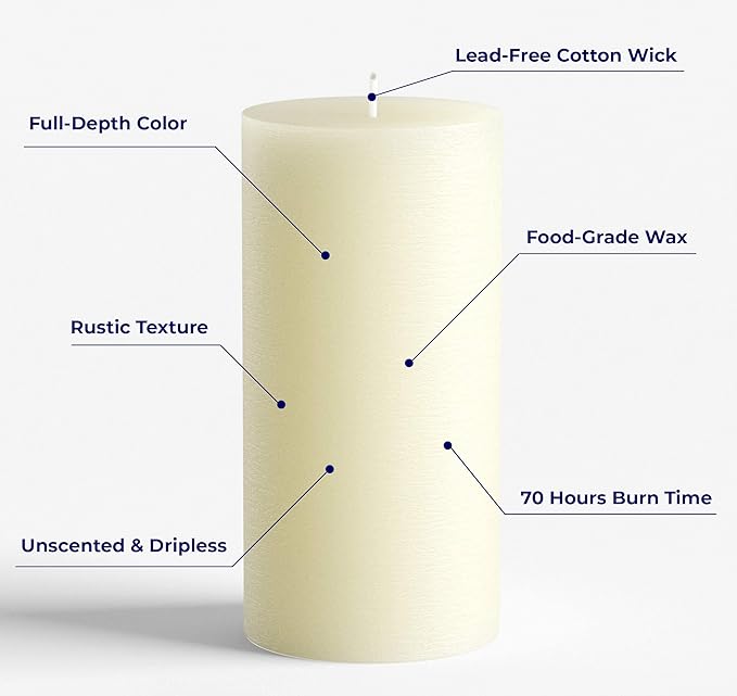 Melt Candle Pillar Candles, 3 Pack - Unscented Candles for Home, Church, Weddings, & More - 3" x 6", Ivory