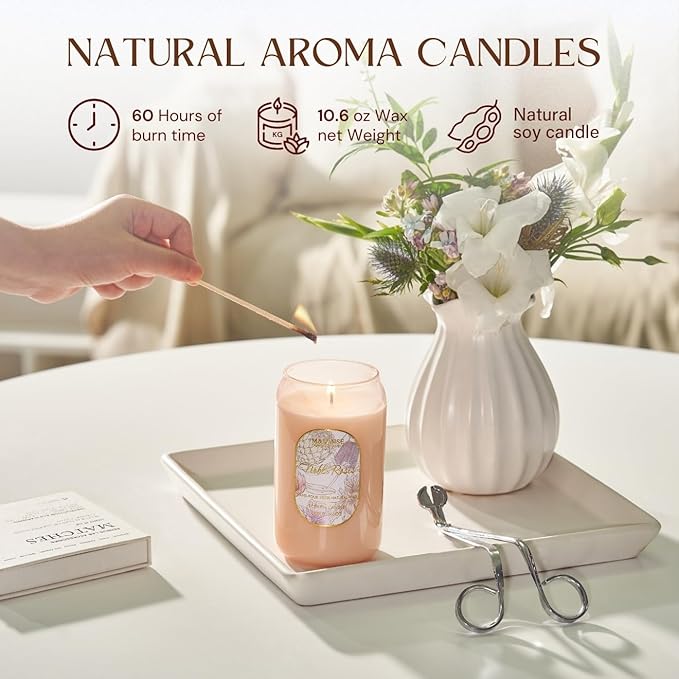 M&SENSE Aromatherapy Pink Soy Scented Candle Gift-Fresh Roses Scent, 10.6 oz, 60-Hour Burn, Elegant Stress Relief Candles Gift for Birthday,Valentine's Day,Mother Day