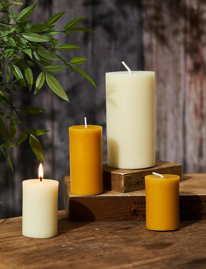 White Natural Beeswax Pillar Candles-56 Hours Burn Time 100% Pure Beeswax Candles | Organic Bees Wax for Home, Prayer, Christmas, Party | Unscented, Smokeless, Dripless 2 Pack (2×4 inch)