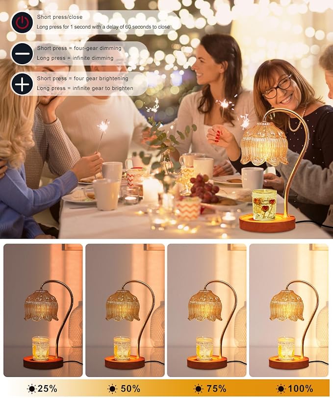 Candle Warmer Lamp Dimmable with Timer- Mothers's Day Gifts for Mom, Fragrance Flower Candle Lamp with 2 *50W Bulbs, Wax Melter Warmer Lamps for Jar Candle, Christmas Halloween House Warming Gifts