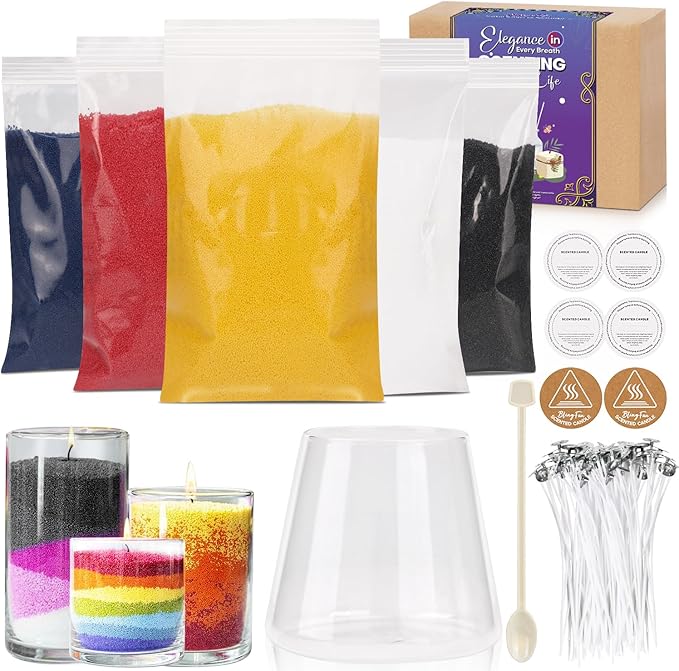 Blingfun Snow Pearled Candle with Wicks,5 Colors of DIY Candle Sand kit,with Mixing Cup, Spoond etc.Refillable for Making Pearled Wax for Halloween Thanksgiving Christmas Wedding Party-1.3LB