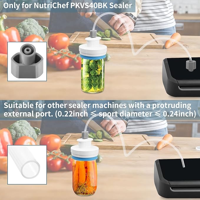 Upgraded Mason Jar Canning Sealer Kit - Sealer Set with Hoses Compatible with FoodSaver Vacuum Sealers - For Wide Mouth and Regular Mouth Jars (White)