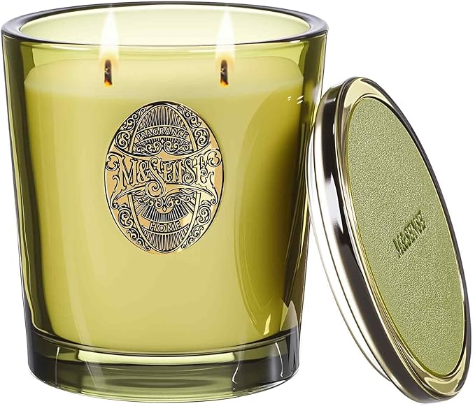 M&SENSE Large Two-Wick Strong Soy Candle | Sandalwood Jasmine & Green | 19.8 oz, 120H Burn Time | Luxury Candle for Relaxation, Gifting, Home Décor | Ideal for Bedroom, Office, Party Ambiance