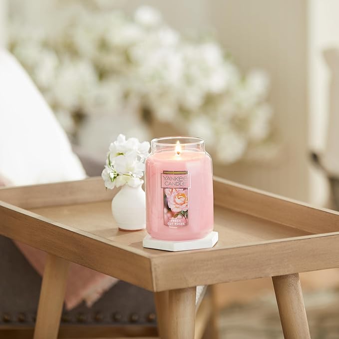 Yankee Candle Fresh Cut Roses Scented Premium 22oz Single Wick Candle Over 110 Hours of Long-Lasting Aroma Ideal for Home Decor Gifting and Events Classic Large Jar Pink