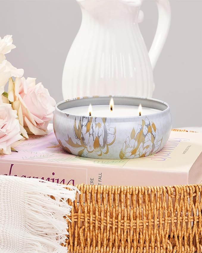 M&SENSE Sunkissed Citrus Scented Candles 12 oz,Large 3 Wick Soy Tin Candle, Over 40 Hour Burning Time, 100% Natural Vegan Wax Relaxing Aromatherapy Aesthetic Candle Gift for Women Men