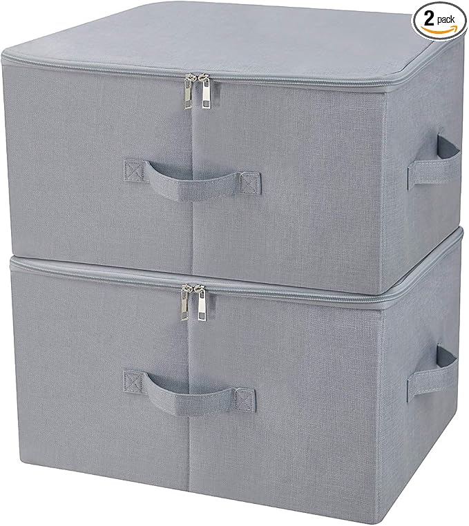 iwill CREATE PRO 17.6"x 13.6"x 9.7",Dust-proof Closet Clothes Storage Boxes with Zip Lid, Breathable Fabric & Collapsible Design Organizer Bins for Clothing Toy Dolls Shoes Blankets, Light Gray, 2pcs