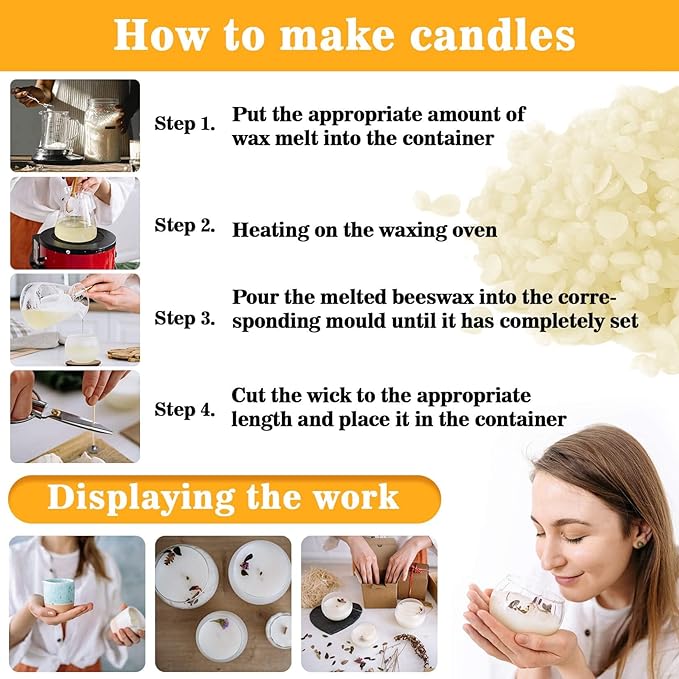 CARGEN White Beeswax Pellets - 428g(0.94lb) Bees Wax Pellets Melts Organic Beeswax for Skin, Bees Wax for Candles Making Triple Filtered for Lip Balm Lotion and Soap Making Supplies