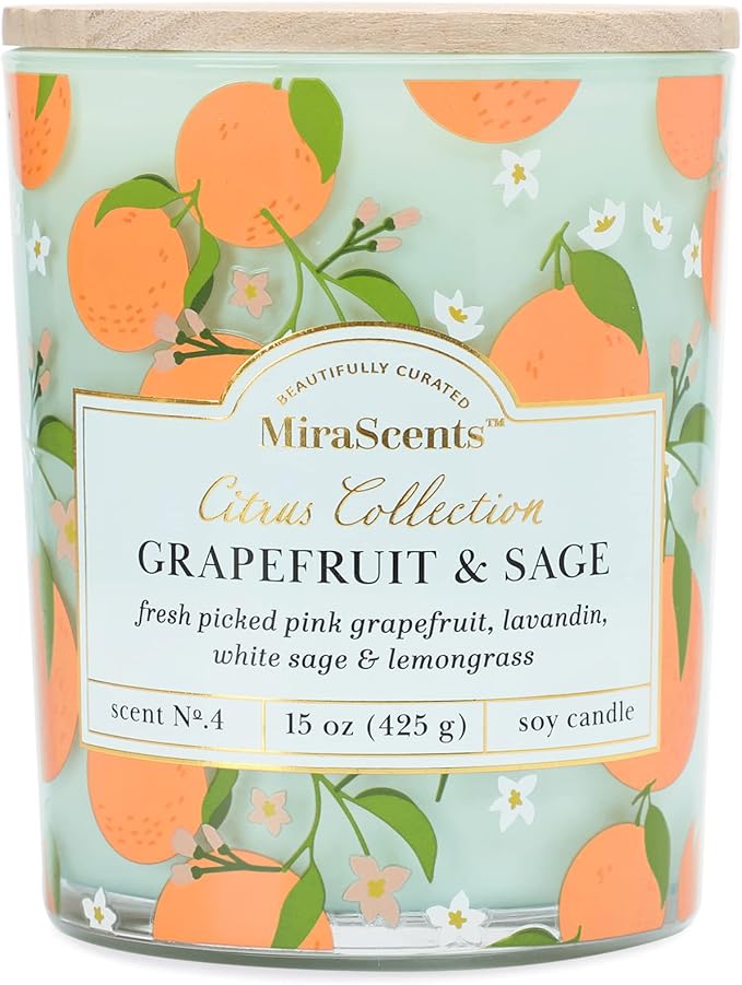 Grapefruit Candle,Grapefruit & Sage Secented Candles,Spring SummerScented Candle for Home & Kitchen Decor, Natural Soy Wax Candles,Candles Gift for Womens,Valentines Gift,10oz