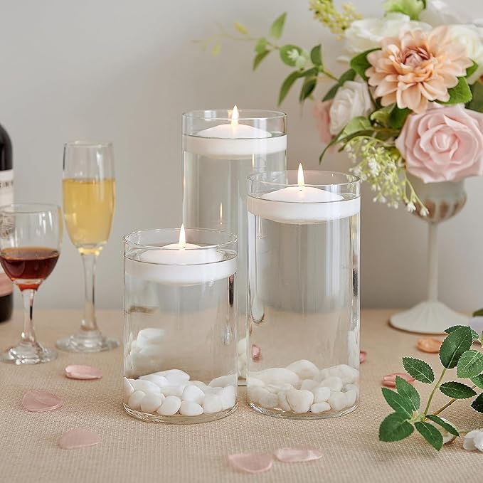Set of 24， 3-inch Floating Candles, White Smoke-Free and odorless, Burning continuously for 8-9 Hours, Suitable for Valentine's Day, Weddings, Holidays, Home Decoration