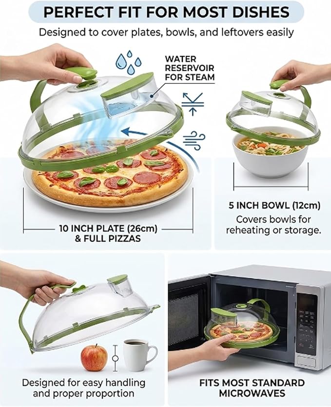 Microwave Splatter Cover Glass Microwave Cover for Food with Water Steamer with Water Steamer Integrated Handle Prevent Food from Drying Dish Bowl Plate Serving Covers Kitchen Gadgets Accessories