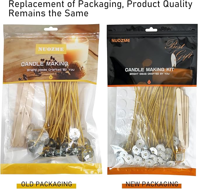 50 Pcs 6" Natural Candle Wicks,Pre-Waxed by 100% Beeswax & Tabbed with 60Pcs Candle Wick Stickers and 5 Pcs Wooden Candle Wick Centering Device, for Candle Making，Candle DIY