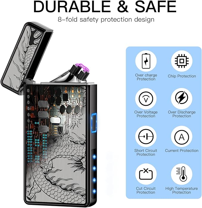 Electric Lighter, USB Rechargeable Plasma Arc Windproof Flameless Electronic Butane Free Mini Lighter for Candles, Fireworks, Outdoor Camping Activities (Black Dragon)