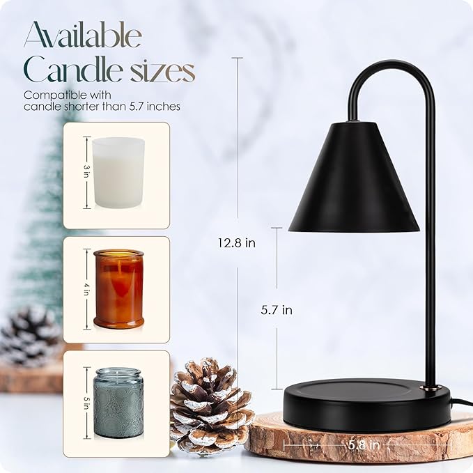 Aimoptg Candle Warmer Lamp,Electric Candle Warmer with Dimmable Light,Scented Wax Melter,No Smoke,Compatible with Various Jar,with 2 Light Bulbs,Home Decor-Black