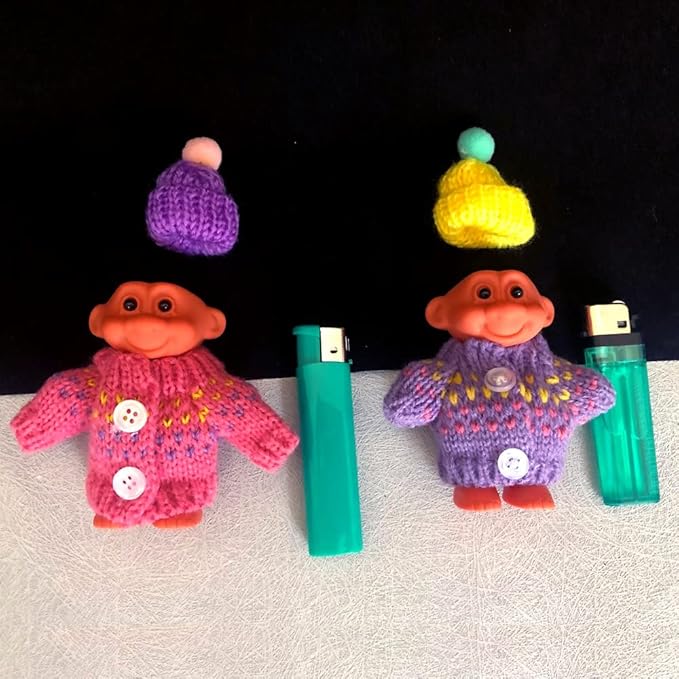 2 Pack Cute Troll Dolls Lighter Case Silicone Funny Mini Dolls Lighter Sleeve with Sweater &Hat for 3.2in Regular Lighter (Lighter not Included) (Purple & Pink)