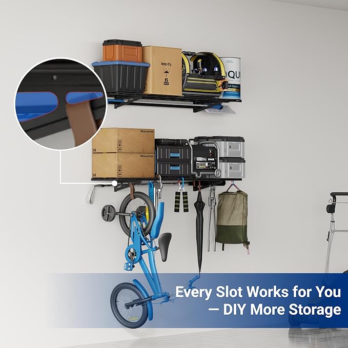 FLEXIMOUNTS 2-Pack 1x4ft 12-inch-by-48-inch Wall Shelf Garage Storage Rack Wall Mounted Floating Shelves, Black, Classic Series
