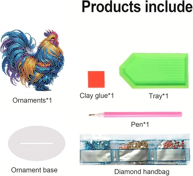 ARTopet DIY Diamond Desktop Ornament PET Irregular Shape Special Shaped Crystal Double Sided Pattern Single Sided Drill Diamond Art Painting Tabletop Home Ornaments Decor-Rooster