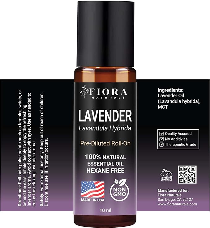 Lavender Essential Oil Roll On – Pre-diluted Calming Lavender Oil for Relaxation, Sleep & Skin Care, Aromatherapy Roller, Lavender Roller Ball, Calming Gifts for Women, Men By Fiora Naturals