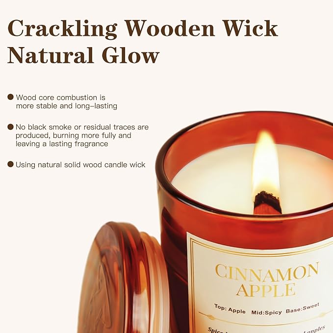 Scented Candles for Home–2 Pack Wood Wick Cinnamon Apple Scented Candles,Long Lasting Natural Soy Wax Candles with Gift Boxes,Cozy Aromatherapy Candle for Home Decor