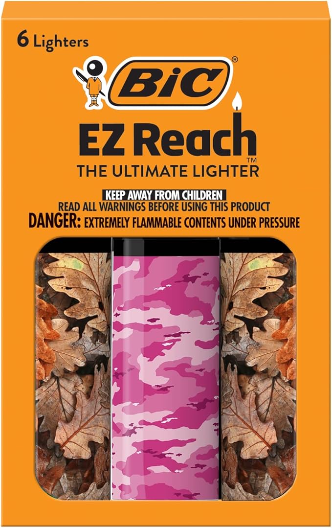 BIC EZ Reach Candle Lighter, The Ultimate Lighter with Wand for Candles, Counterculture, Shrooms, 420 Assorted Designs, 6 Count Pack of Lighters (Camo)