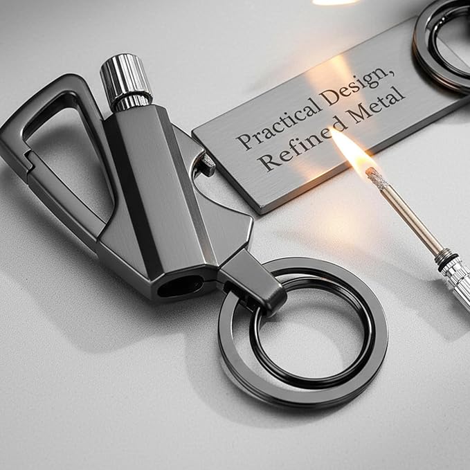 Permanent Match Infinity Lighter with Multitool Keychain Bottle Opener, Waterproof Reusable Windproof Matchstick Fire Starter for Camping, Hiking, Survival, Outdoor Use (B+G+S)