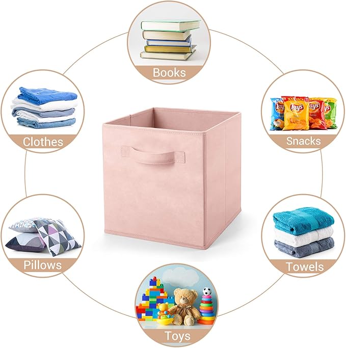 MaidMAX Fabric Storage Bins 10.5×10.5×11, Foldable Cloth Cube Storage Bins for Home Bedroom Closet Drawers Organizer, Pink, Set of 6