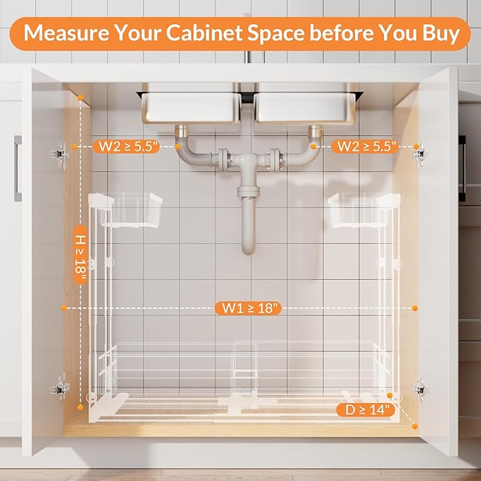 Expandable Under Sink Organizer with 5-Level Height Adjustment,2 Tier Under Sink Organizer Pull-Out Under Sink Drawers Cabinet Organizer for Kitchen & Bathroom Storage,Black,Large