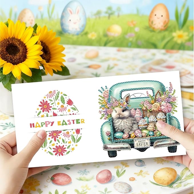 DoxQcs 5D Diamond Art Painting Greeting Cards Kit, DIY Cards for Blessings Congratulations Gifts, Greeting Card Set for Birthday Thanksgiving Day Christmas Halloween-Easter Truck
