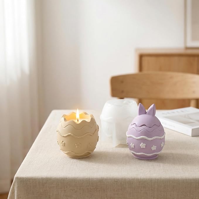 Easter Bunny Egg Candle Jar Silicone Mold, 3D Rabbit Egg Resin Mold for DIY Candle Vessel, Storage Cup, Desktop Decor & Easter Craft Making