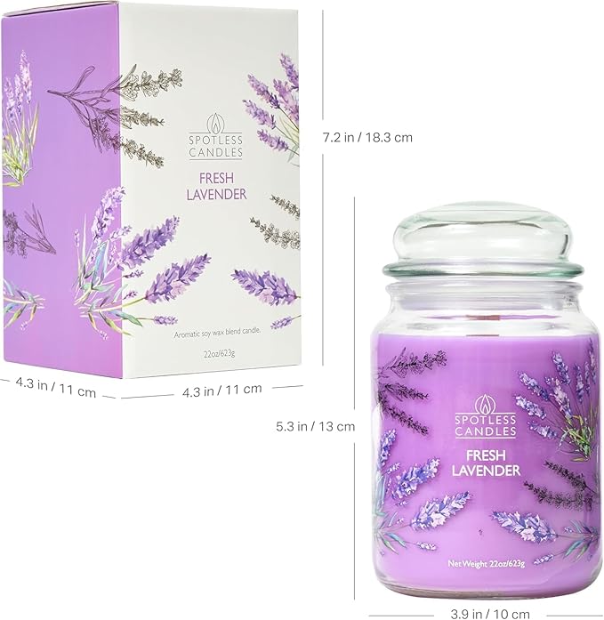 Vanilla & Lavender Candle 22oz Glass Jar with Wooden Wick in a Decorated Jar Within a Presentation Gift Box and Protective Shipping Box