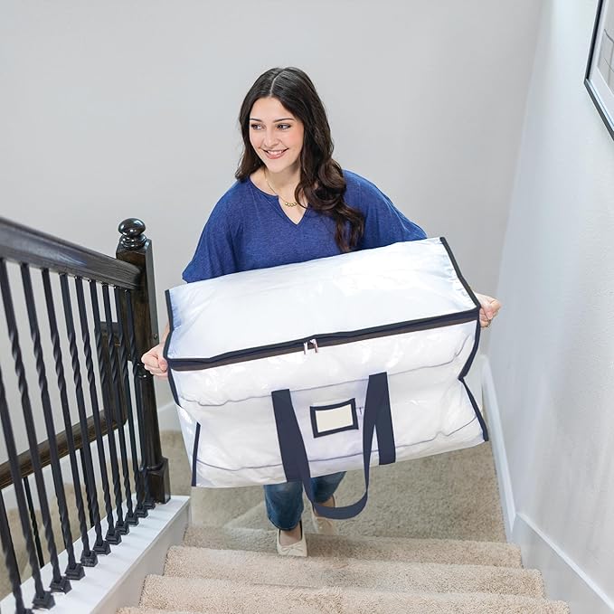 Storage and Moving Bags - Heavy Duty, Dust Protection and Water Resistant, Durable Zipper Closure and Sturdy Handles Best Moving Boxes Alternative (Black, 6 Pack)