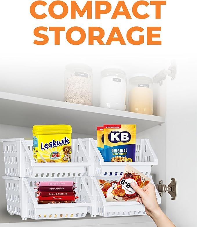 Skywin TidyFriend Small Stackable Storage Bins for Toy Organizer and Storage 8 Pack, Toy Storage Organizer for Kids Room and Home Organization (White)