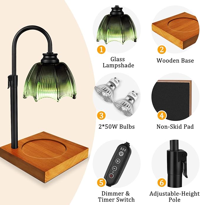 YGS-Tech Candle Warmer Lamp with Timer Dimmer, Height Adjustable Candle Warmer Lamp for Jar Candles, Birthday Gifts for Women Mom, House Warming Gifts New Home Decor