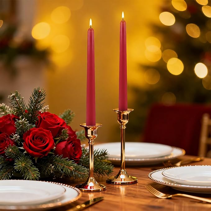 12Pack Red Taper Candles-10 inch Unscented and Dripless Dinner Candles, 8-9 Hours Burn Time, Hand Poured Tall Candlesticks-Ideal for Home Decor Weddings, Dinner Parties, Christmas Candlesticks