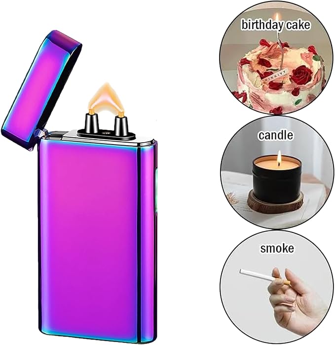 Plasma Rechargeable Electric Lighter with LED Battery Indicator Strong Flame, USB Convenient Charging, Windproof Lighter Outdoor（B-Blue