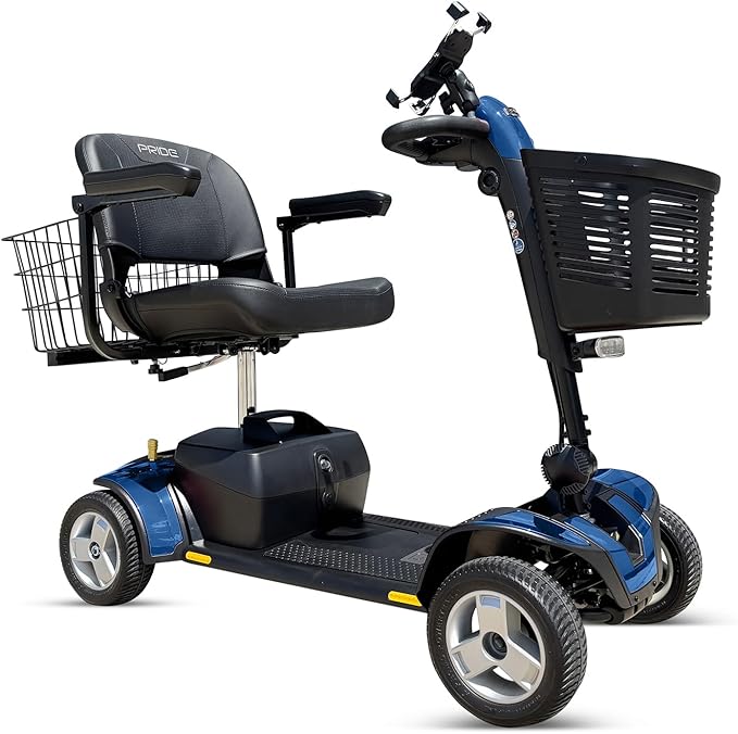 Pride Go Go Sport 4 Wheel Mobility Scooter + Pride Mobilty Cell Phone Mount, XLR Phone Charger, Mobility Yours Rear Basket, New Easy Turn Feature, LED Headlight, 325 Lbs Capacity, Warranty