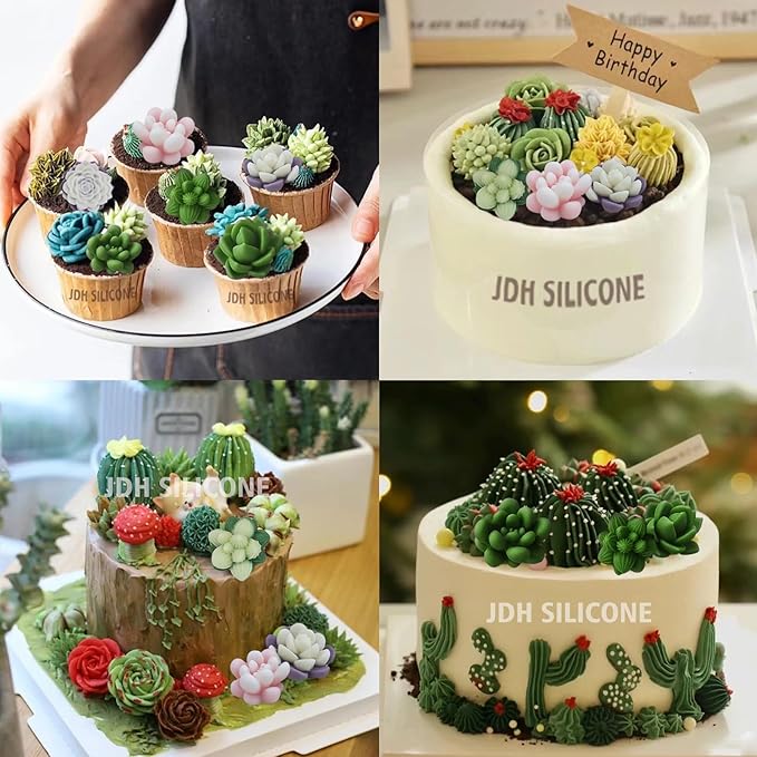 7 Pcs Succulent Fondant Molds 3D Silicone Cactus Succulents Leaves Moulds Succulent Plants Resin Molds Grow Plant Cupcake Cookie Baking Decorating Moulds for Summer Birthday Party DIY Candy, White