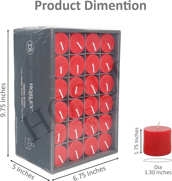 Hosley Set of 72 Unscented Red Votive Candles – Bulk Pack, Clean-Burning, Long-Lasting 10-12 Hour Burn Time – Ideal for Weddings, Home Décor, Spa, and Events